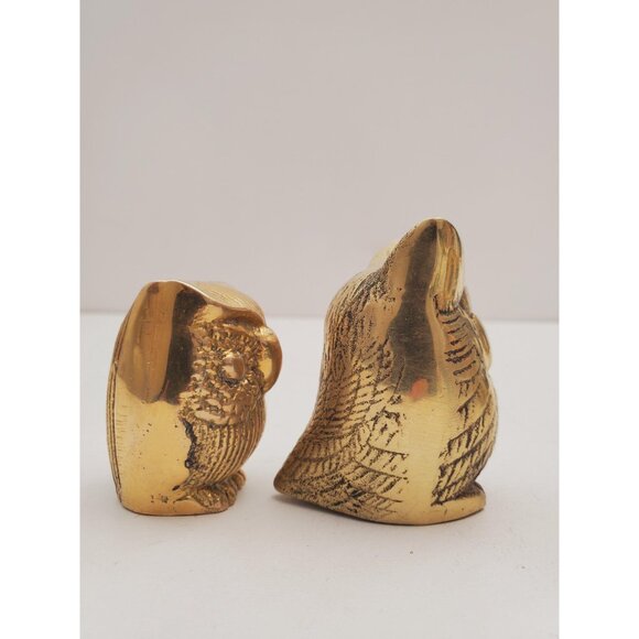 Vintage Set of 2 Solid Brass Owls - Owls figurines Vintage brass statuettes - Picture 7 of 10